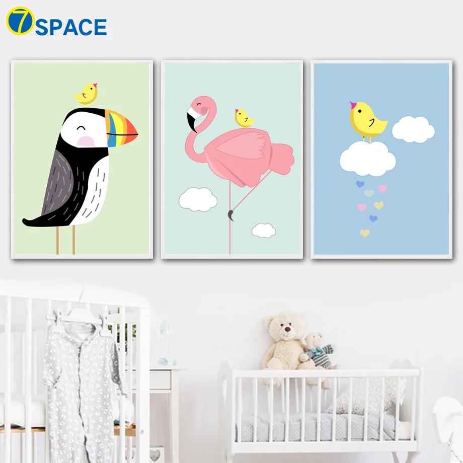 

Cartoon Flamingo Toucan Cloud Posters And Prints Wall Art Canvas Painting Nordic Poster Wall Pictures Baby Kids Room Home Decor