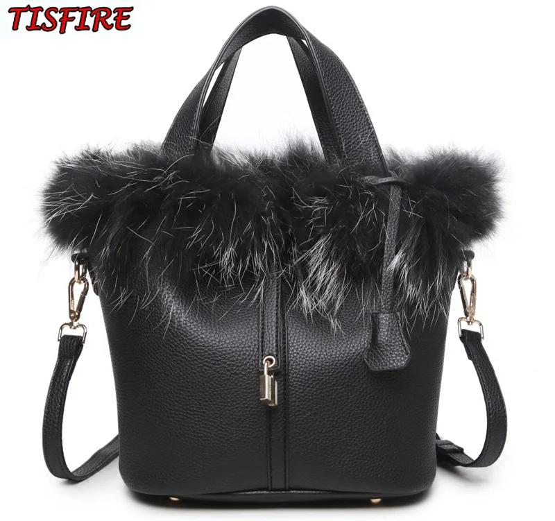 2018 сумка мешок из натурального меха Очаровательная брендовая с замком и верхней