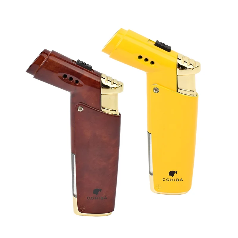 COHIBA зажигалка желтый и красный 1 факел пламени Бутан газовая может регулировать
