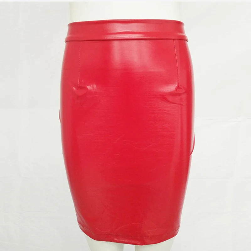 Женская юбка-карандаш средней длины из искусственной кожи красная черная