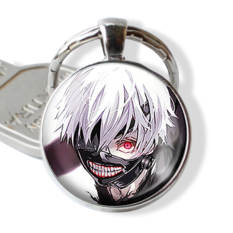 Токийский Гуль Kaneki Кен металлический брелок для ключей стеклянные кабошоны "Аниме" Косплей Кулон - Цвет: as show