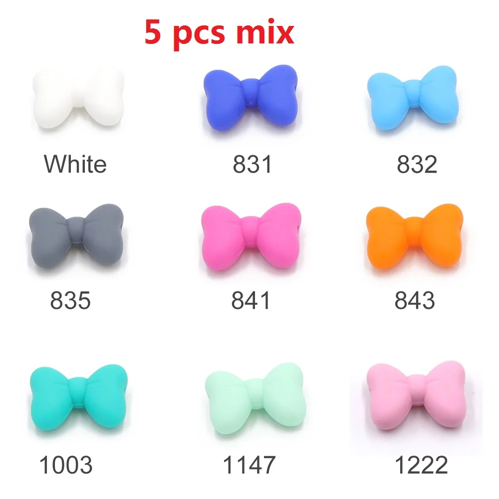YFT1073-5PCS-MIX TYRY. HU 5 шт пищевого качества Детские Прорезыватели для зубов мини лиса Пингвин енот слон коала жемчужная силиконовая соска с бусами клипсы цепь сделай сам - Цвет: YFT1073-5PCS-MIX