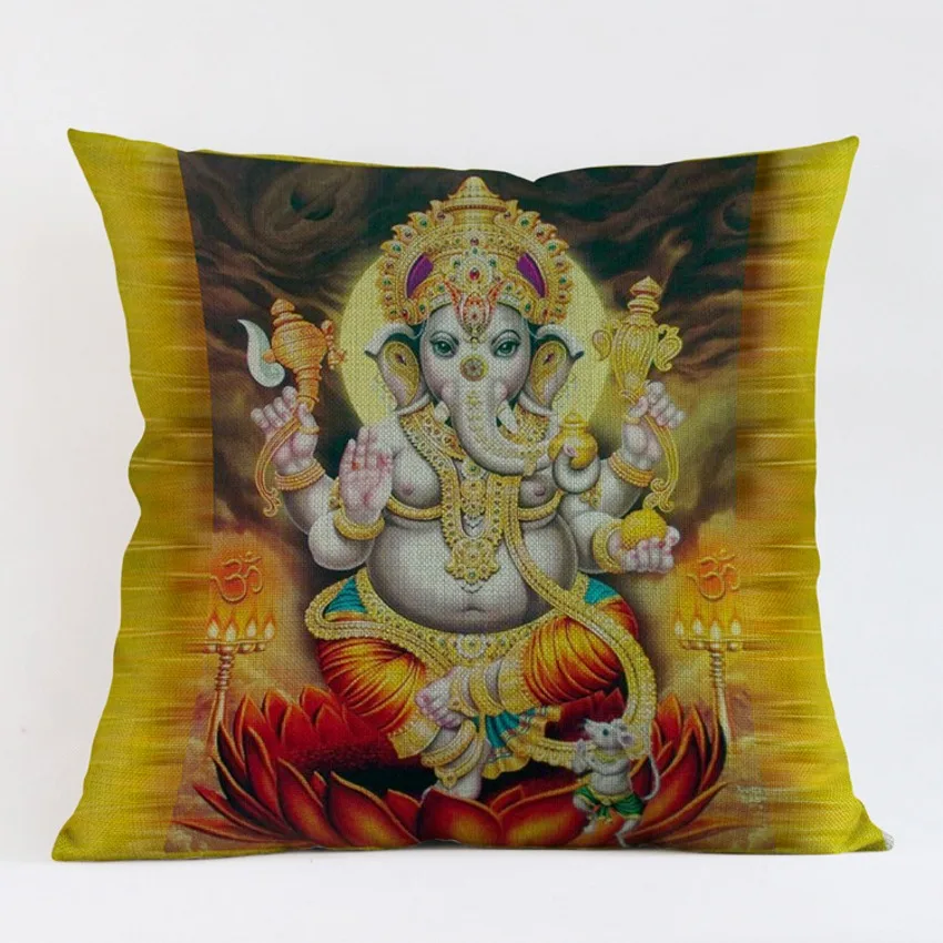 Диванные подушки Hanuman Shiva Genesha из хлопка и льна с принтом в индийском Таиланде 45x45