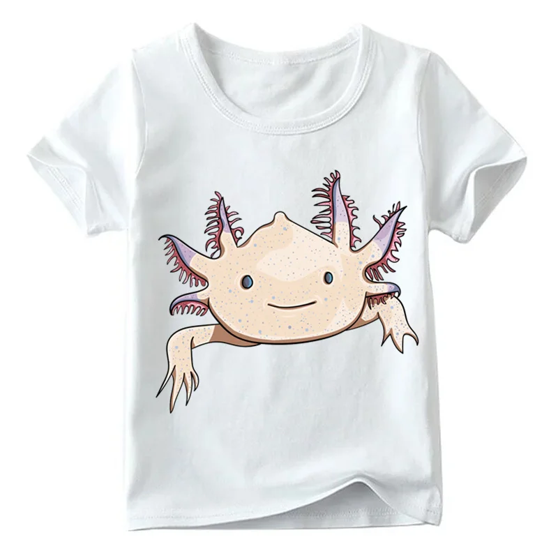 Модные милые розовые детские футболки с принтом Axolotl летние топы с короткими рукавами для маленьких мальчиков и девочек, детская мягкая футболка ooo2315 - Цвет: White A