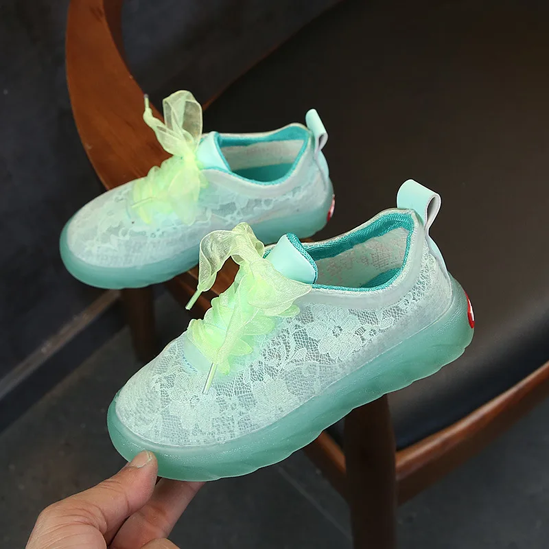 Autumn Kids Shoes 2018 Fashion Lace Mesh Casual Children Sneakers Girl Princess Breathable Sport Shoe Lacing Party Dress |