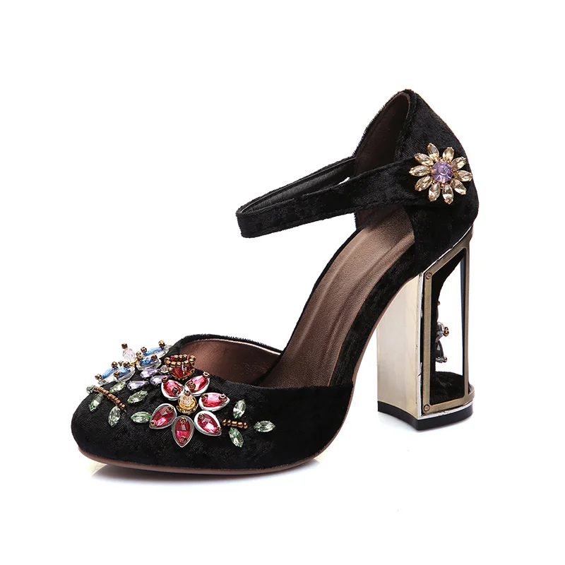 Black 10cm heel Mcacchi/женские туфли-лодочки mary jane со стразами; необычные свадебные туфли ручной работы на высоком каблуке со стразами; обувь из натуральной кожи - Цвет: Black 10cm heel