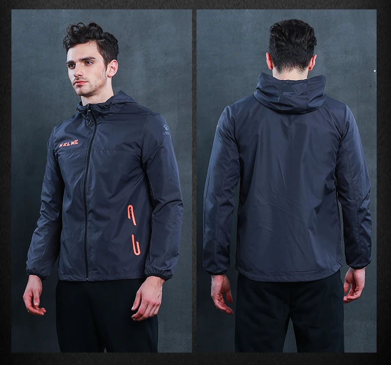 KELME мужская куртка для бега с капюшоном, ветрозащитная, водонепроницаемая, для футбола, баскетбола, спорта на открытом воздухе, велоспорта, велосипеда, 3871310