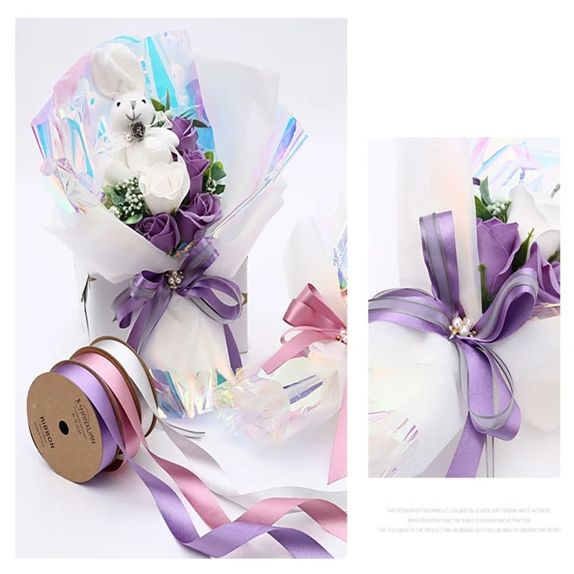 Двусторонняя сатиновая подарочная лента коробка букет с бантом Diy ленты для