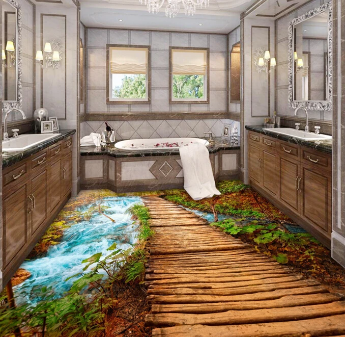 

[Self-Adhesive] 3D Wood Bridge River 2 Non-slip Waterproof Photo Self-Adhesive Floor Mural Sticker WallPaper Murals Print Decal
