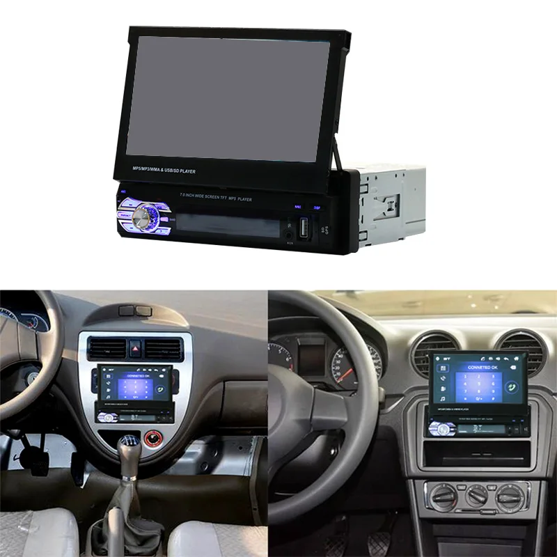Выдвижной 1 Din автомагнитола с gps и экраном сенсорный мультимедийный