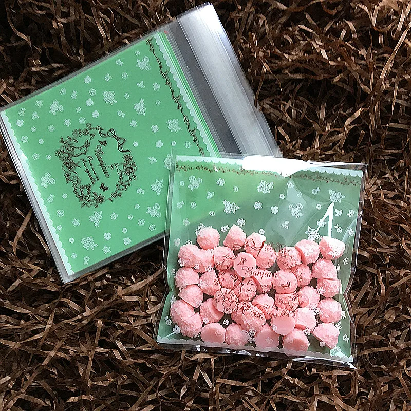 100 шт./лот зеленый Сельский кролик упаковочный пакет для печенья прозрачная