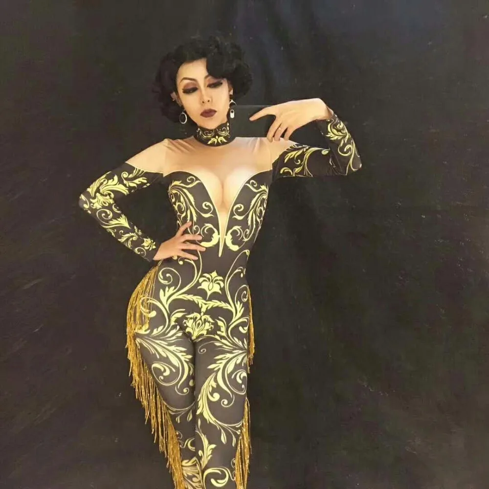 Комбинезон с блестящими кристаллами и принтом сексуальные леггинсы кисточками