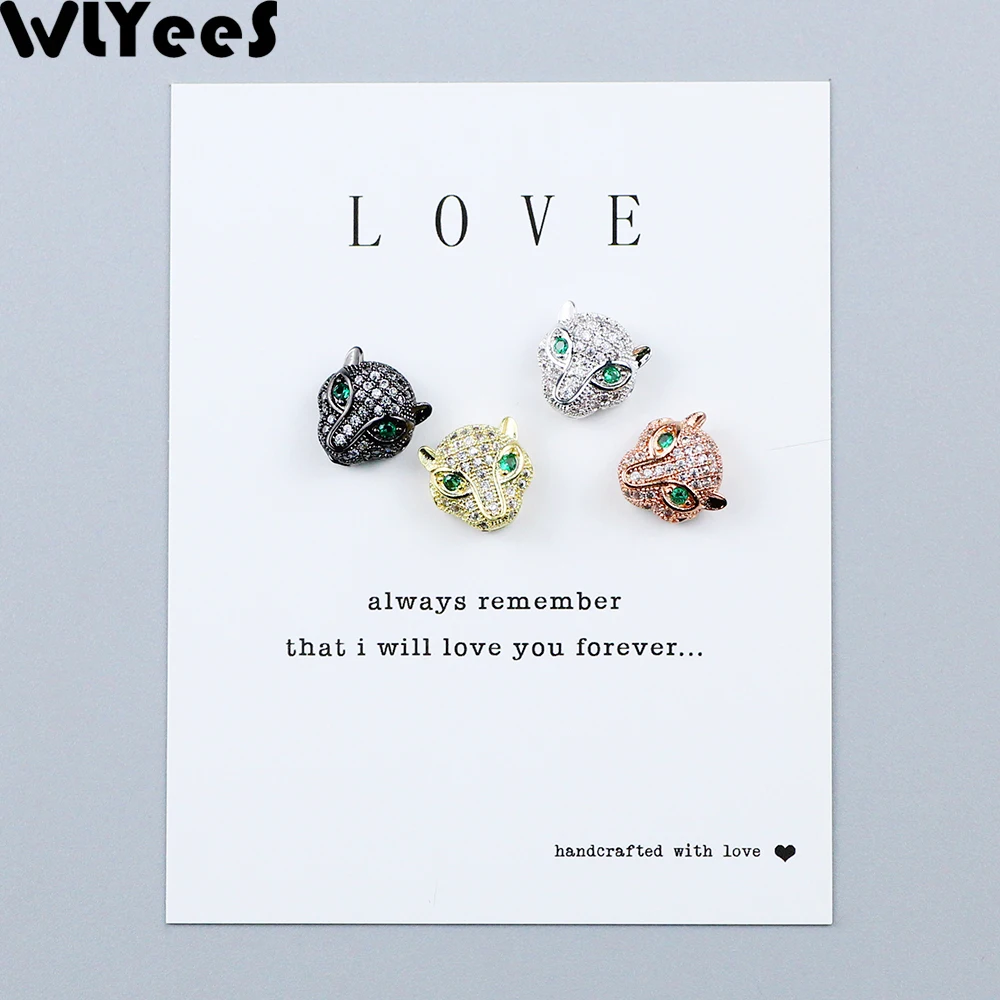 WLYeeS 4 шт. CZ зеленые глаза голова леопарда очаровательные медные бусины белый циркон металлические свободные бусины для изготовления ювелирных изделий браслет сделай сам поиск