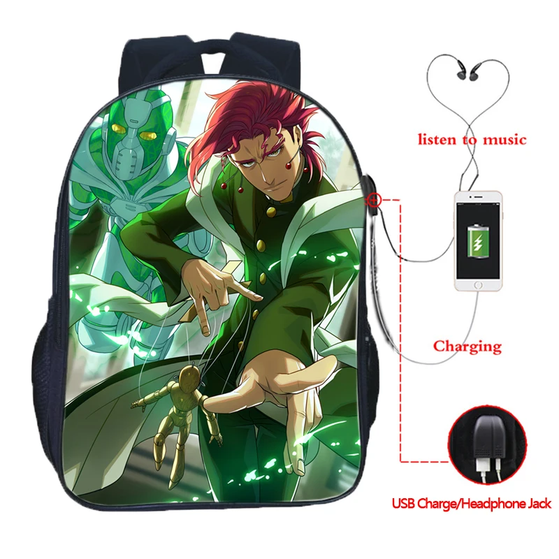 18 JoJo No Kimyou Na Bouken JoJo's Необычные Приключения Jotaro USB Chargingbackpack для мужчин женщин мальчиков девочек рюкзаки школьные сумки - Цвет: 18