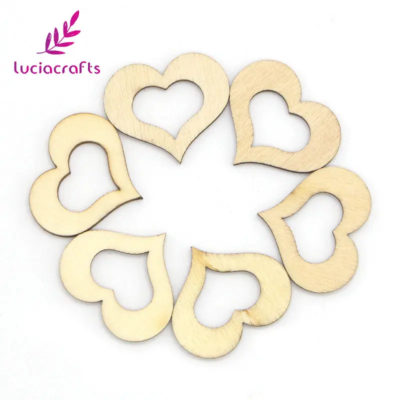 Lucia crafts 50 шт./партия 2,6*3 см полые деревянные украшения в виде сердца DIY ручной работы украшения из натурального дерева E1109