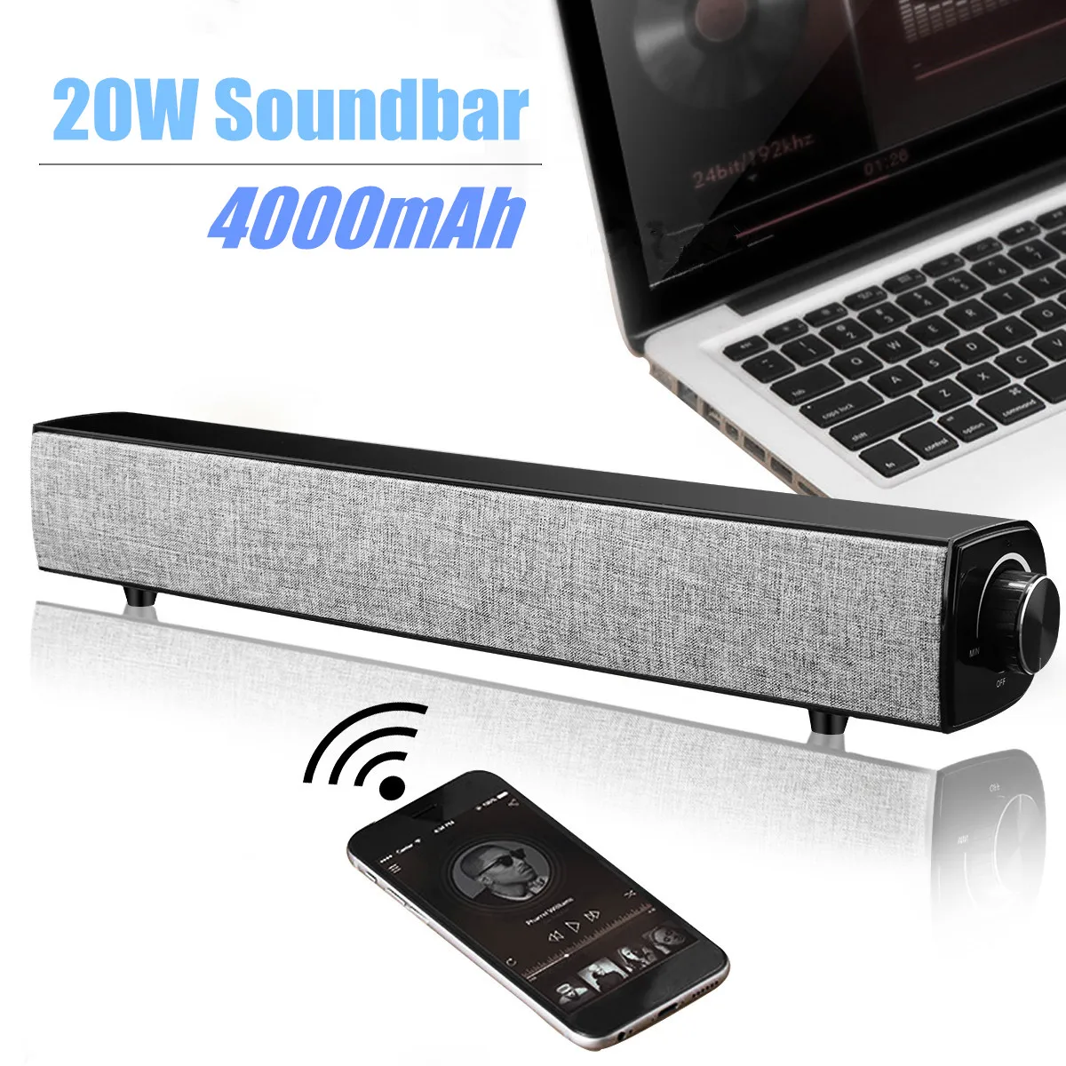20 Вт bluetooth динамик 4000 мАч беспроводной бас Саундбар большой мощности HiFi сабвуфер домашний кинотеатр громкий динамик с микрофоном USB AUX RCA для ПК