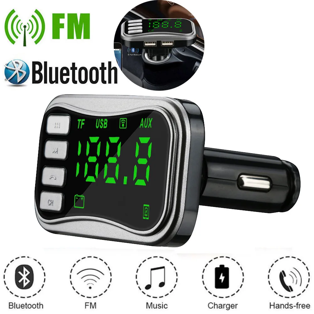 Серебристый Новинка, автомобильный беспроводной Bluetooth fm-передатчик, модулятор, автомобильный комплект, mp3-плеер, двойной USB - Цвет: Серебристый