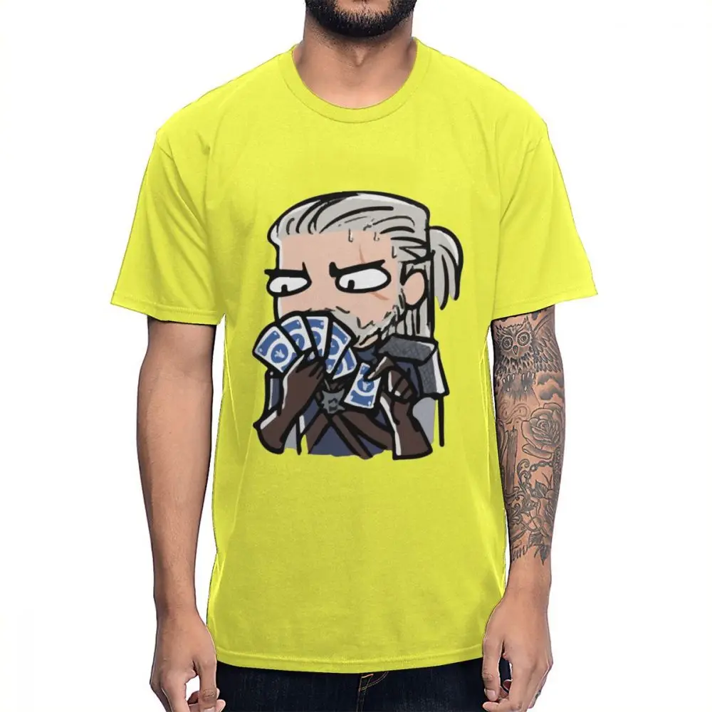 Забавная футболка с героями мультфильмов с героями игры Gwent футболка с круглым вырезом из чистого хлопка Homme - Цвет: Цвет: желтый