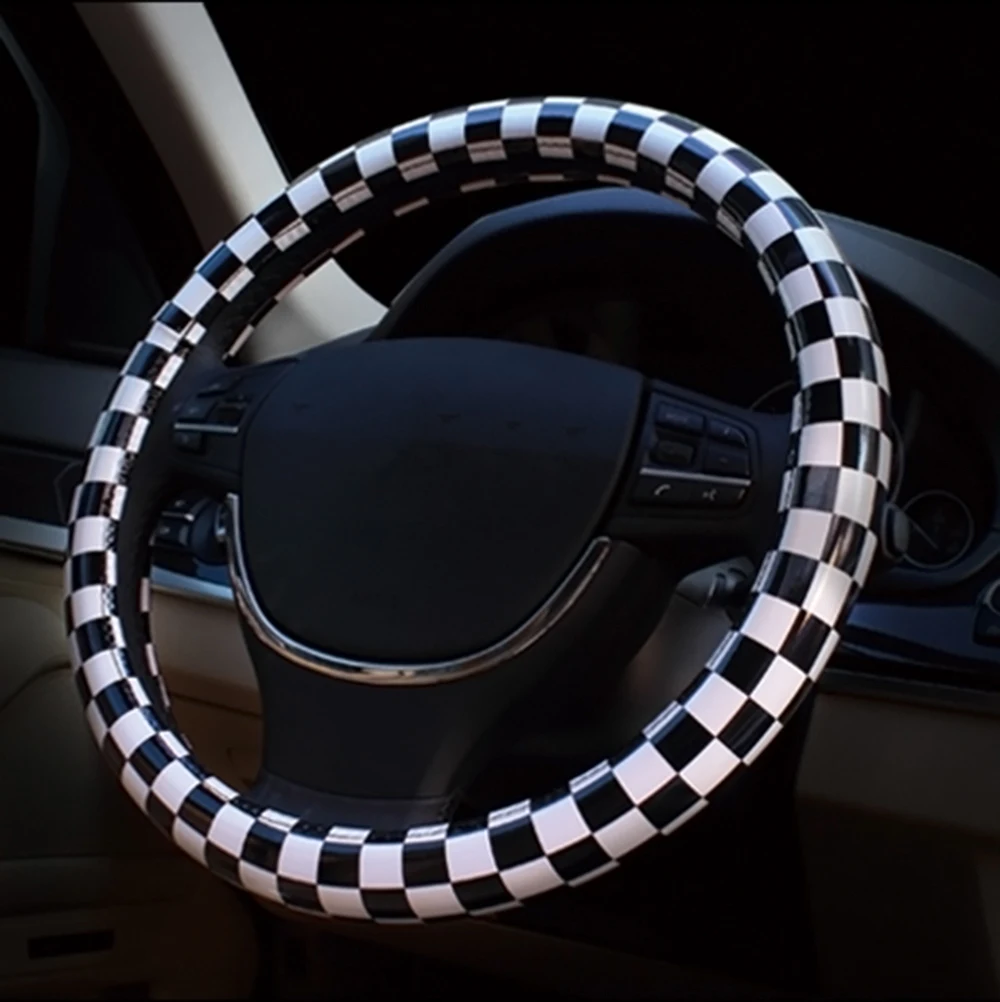 M Размер автомобильный чехол на руль черно белый плед стильные чехлы из