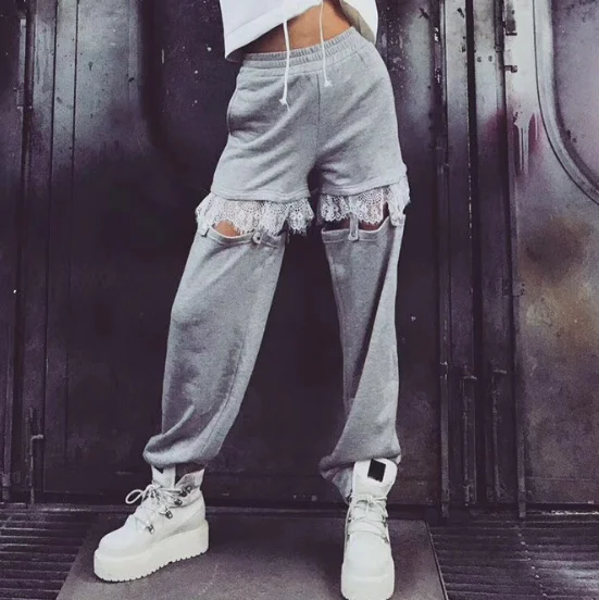 Cakucool для женщин Повседневное длинные спортивные штаны кружево патч накладной