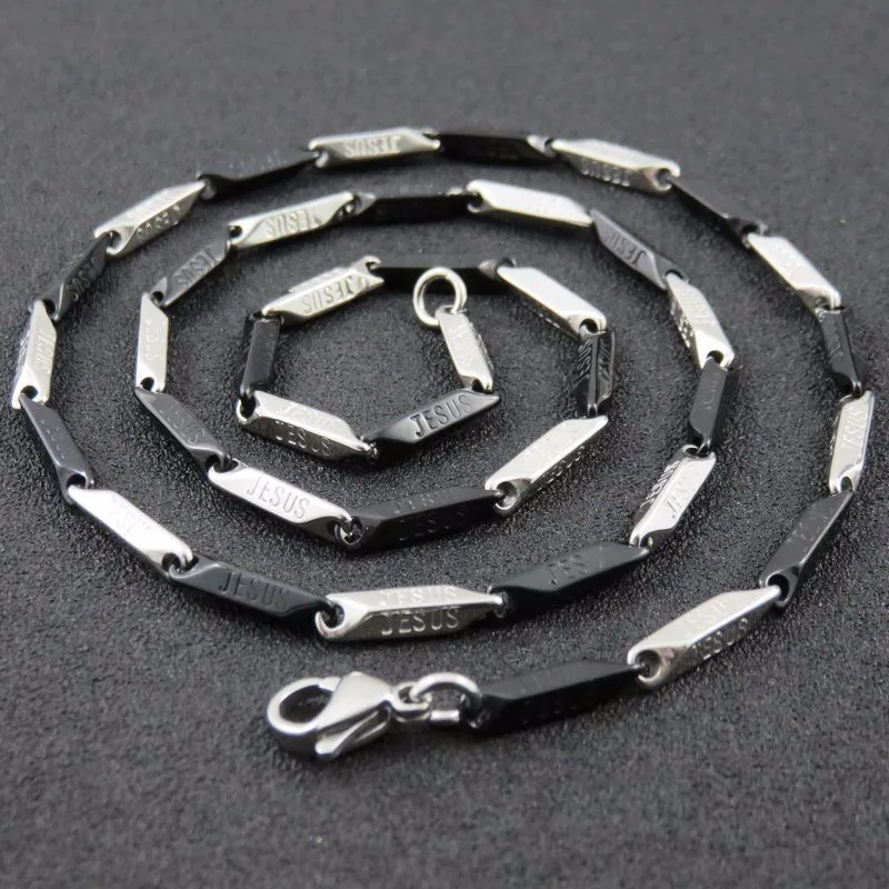 60CM Black Color Stainless Steel Jesus Logo Link Chain Necklace For Men Fashion Chrsitmas Gift Jewelry Findings | Украшения и
