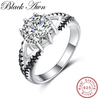 black awn vintage engagement rings for women genuine elegant sterling 925 silver jewelry blackwhite stone bague bijoux c252
