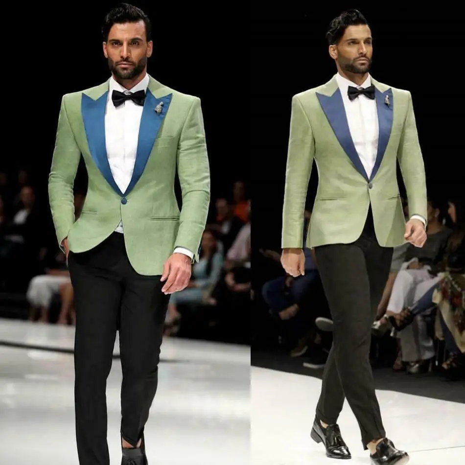 

Olive Green Blazer Suit For Mens Peak Lapel One Button Formal Tuxedos Slim Fit