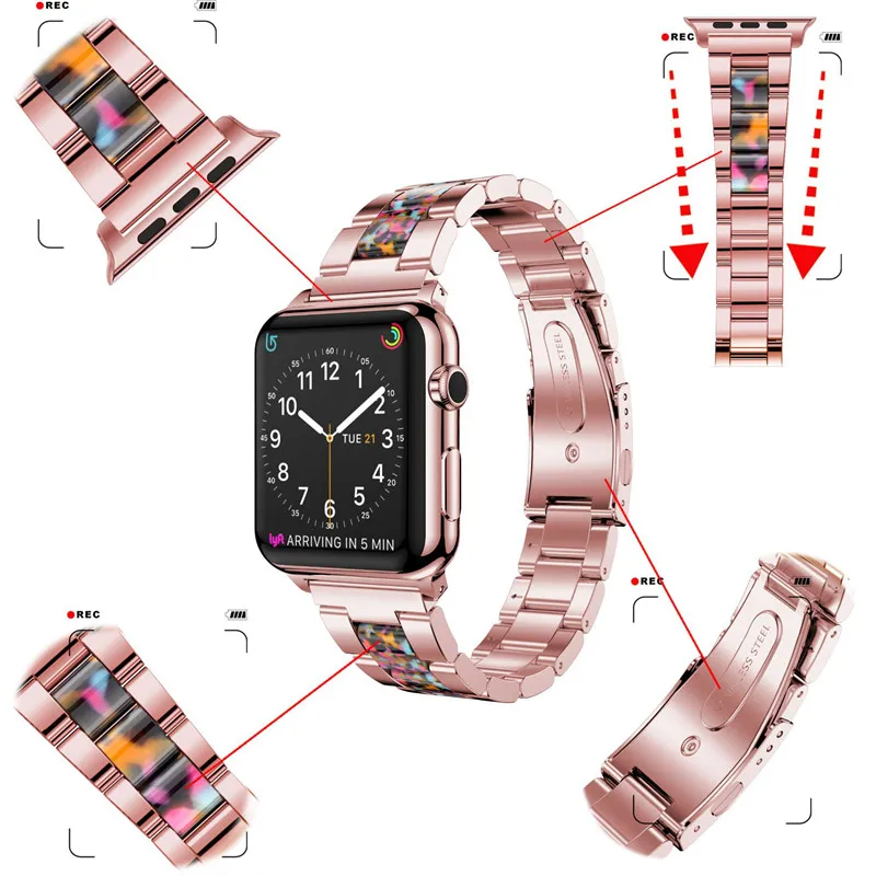 Модные мужские Correas для Apple Watch Band 1 2 3 4 цветной драгоценный камень из нержавеющей