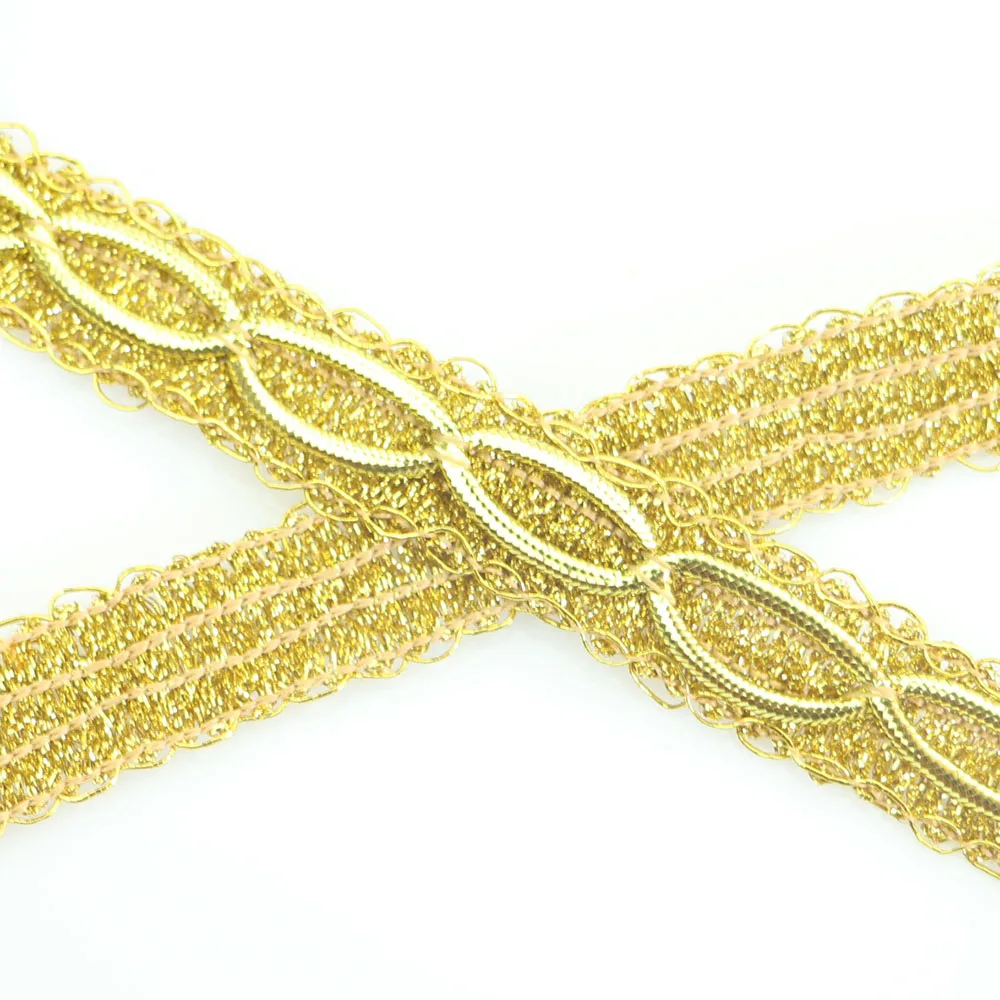 Швейная отделка 4 ярдов 2 см Золотая/серебряная нить искусственный шелк волнистая