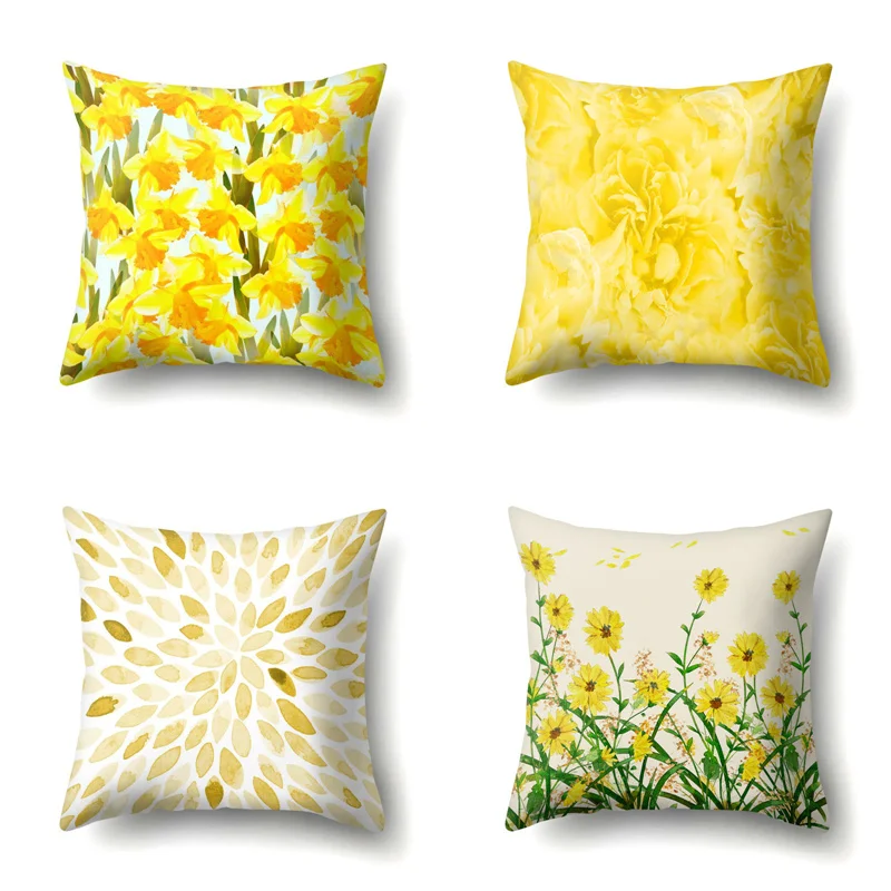 Декоративный чехол для подушки 45x45 простой садовый с желтыми листьями дивана