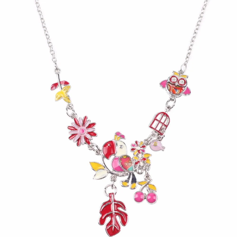 Ожерелье женское эмалированное в виде птицы и листьев вишни|jewelry for women|statement