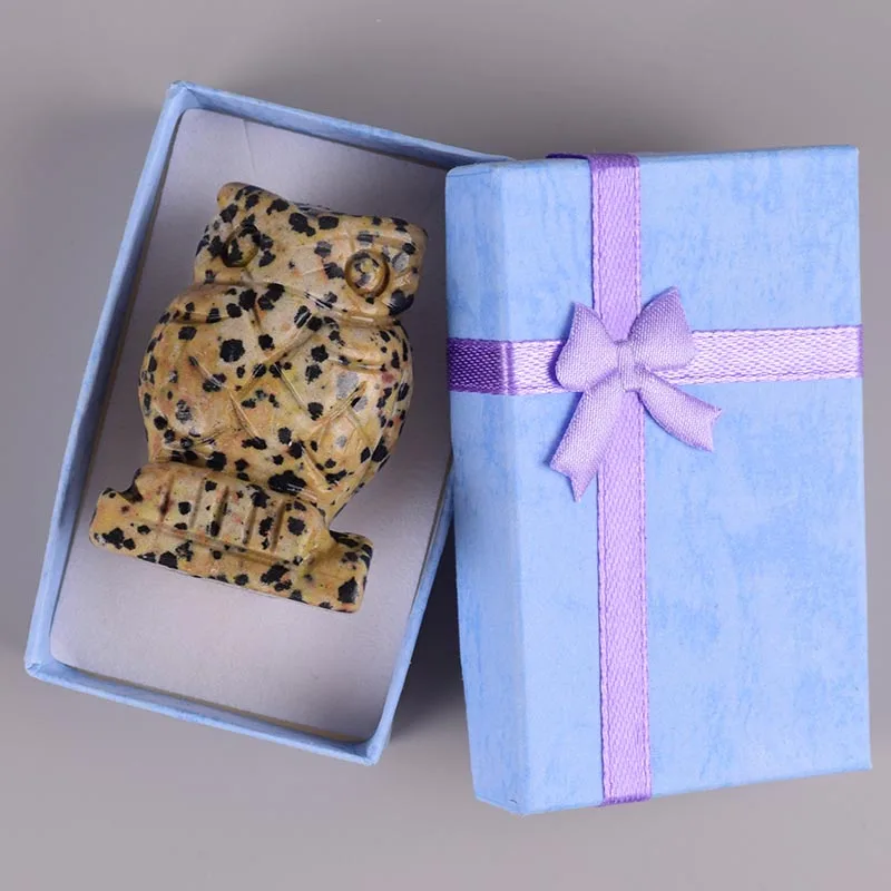 dalmatian 2 дюймов Статуэтка Сова миниатюрная ручной работы натуральный камень резное ремесло статуя животного Исцеление минеральный драгоценный камень Декор для дома в стиле Фэн-Шуя - Цвет: dalmatian