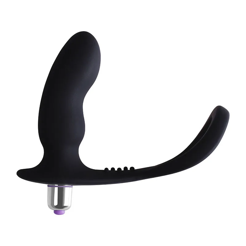 Мужской анальный вибратор-баттерфляй из силикона для массажа простаты и задержки эякуляции с кольцом для пениса.
