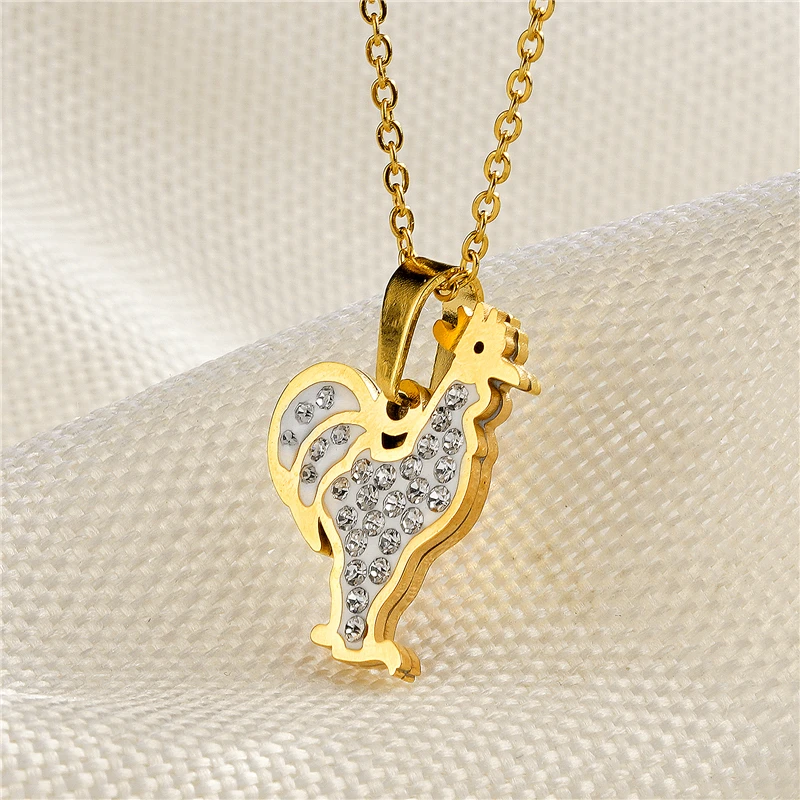 Бренд из нержавеющей стали курица кулон ожерелья яркие животные с изображением