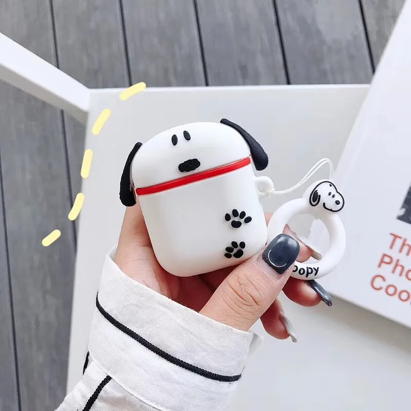 Для AirPods 1, 2 чехла, коричневые, с мультяшными забавными собачками, Bluetooth, беспроводные наушники, зарядное устройство, коробка, крышка для Apple Airpods, 2 пальца, ремешок