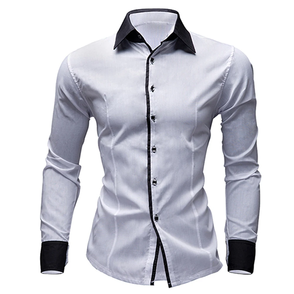 Брендовые новые мужские рубашки повседневные облегающие с длинным рукавом Camisa