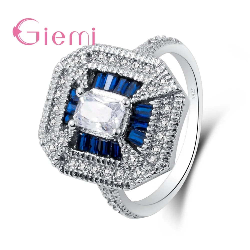 

Square Shape With Clear Crystals Finger Anel for Women Wedding 925 Sterling Silver Luxury Romintic Gift For Lover