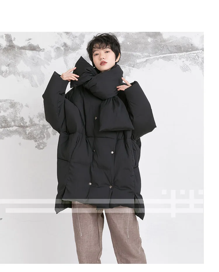 IRINAY212 Новая коллекция с шарфом двубортный oversize Асимметричный Зима белая утка подпушка куртка пальто для женщин