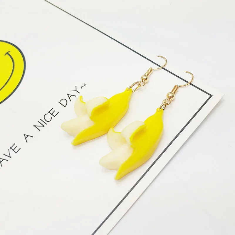 Модные забавные серьги с лимонным желтым бананом милые свежие фрукты акриловые