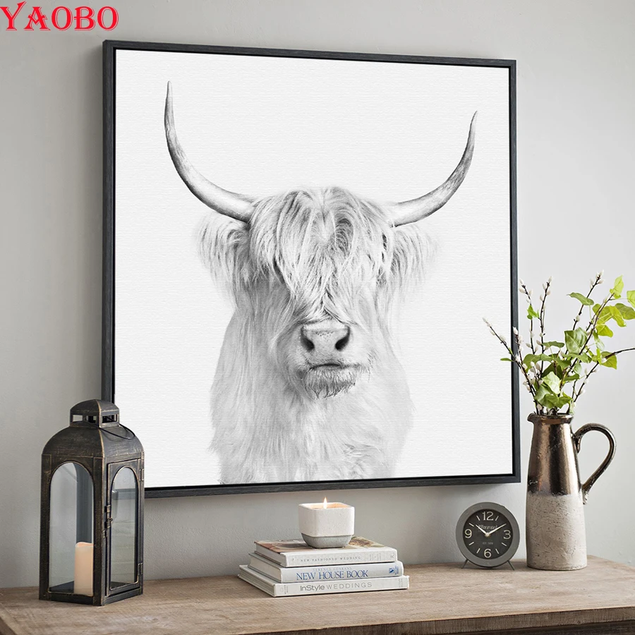 Черный и белый крупный рогатый скот 5D DIY Алмазная вышивка крестиком полностью