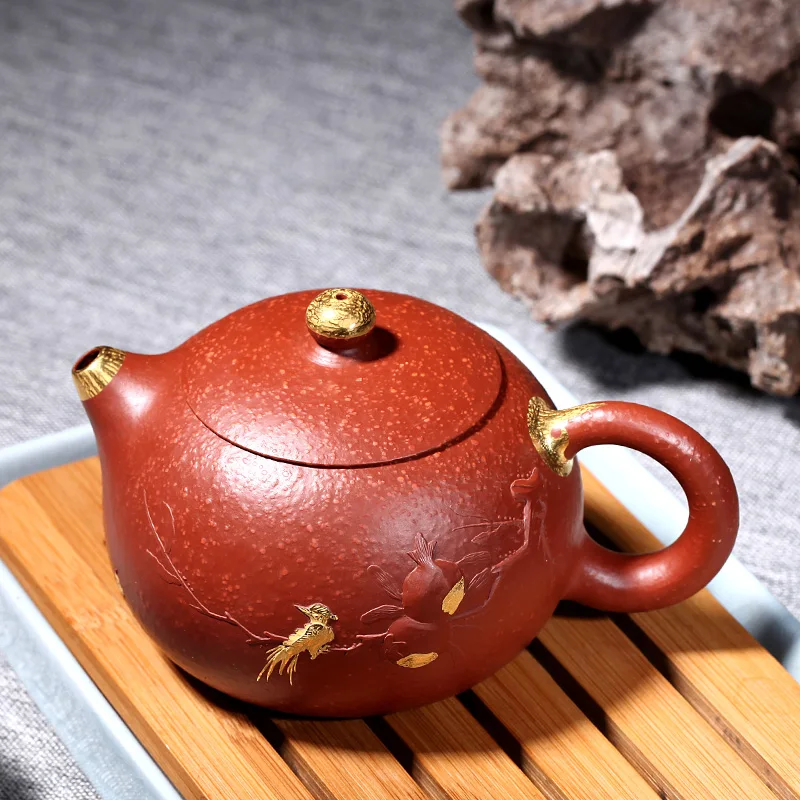 Оригинальный чайный горшок Yixing куб. См сервиз ручной работы из 24 каратного золота