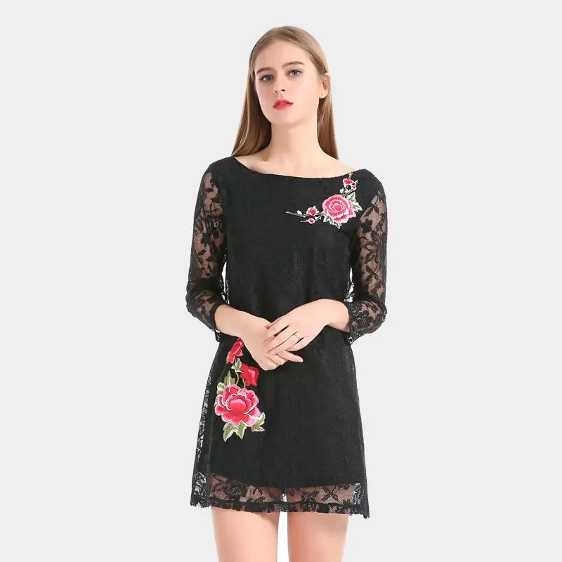 Ruby вики summer dress 2017 sexy women casual three четверти рукав короткий кружева твердые черный