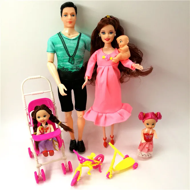 fashion doll 1 Игрушки семья 5 человек куклы костюмы 1 мама/1 Папа/2 Келли девочка/1 кукла/1 детская коляска настоящая Беременная кукла подарки для Барби - Цвет: fashion doll 1