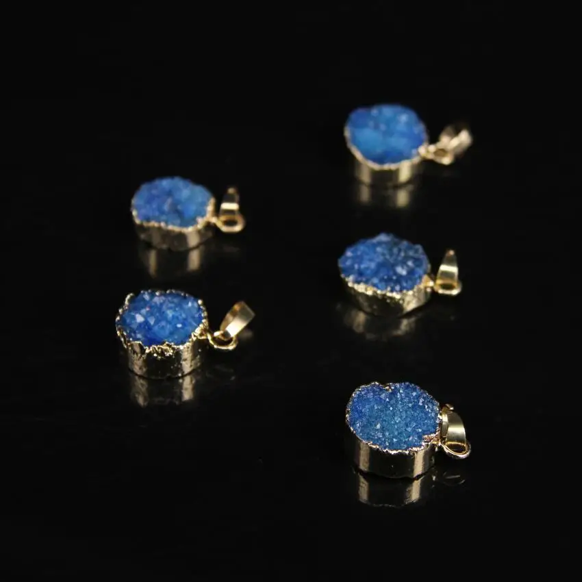 5 шт./лот подвеска из натуральной кварцевой геодовой круглой плиты с золотистыми