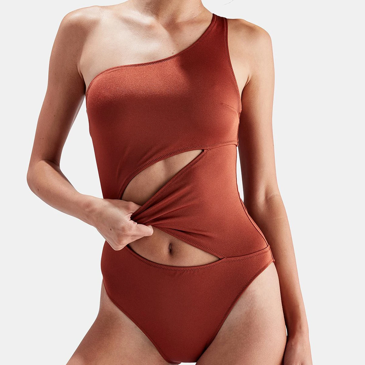Купальник Одна деталь купальники 2018 вырез Для женщин один плечевые s Винтаж боди