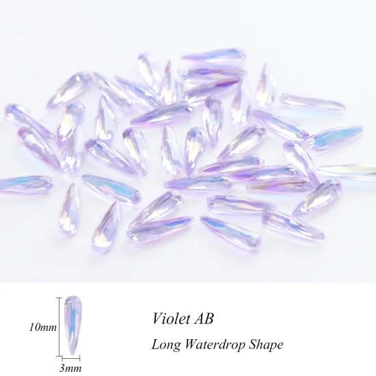 Violet AB 10 шт. Holo длинная водяная капля AB цветные стразы 3D Хрустальные амулеты Снежный белок украшения для ногтей маникюр DIY Советы от пыли CH812 - Цвет: Violet AB