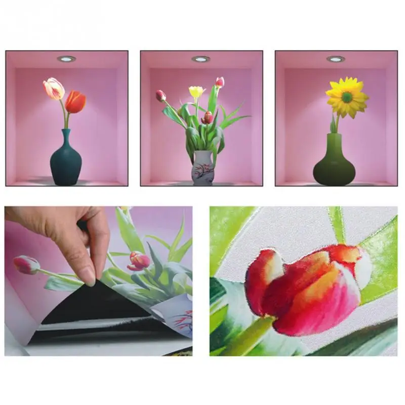 3 шт./компл. 3D моделирование бутылки Цветы наклейки стены гостиной фоне украшения