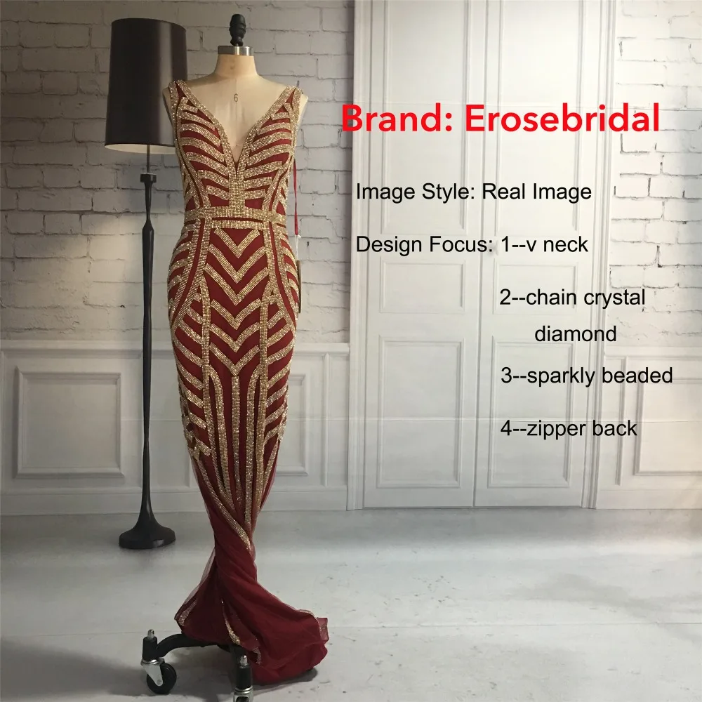 Женское длинное платье Русалка Erosebridal бордовое вечернее размера плюс с золотыми