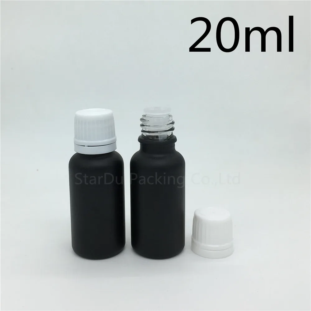 

480pcs 20ML Black Frosted Glass Bottle 20ml Vials Essential Oil Bottle White Plastic Cover Perfume Bottles