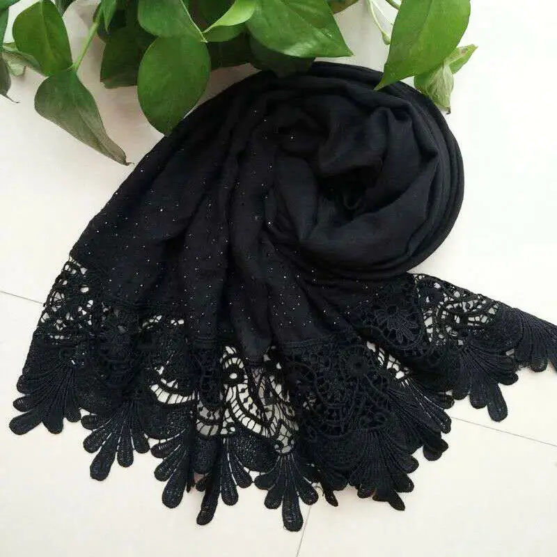 Новинка 2019 роскошный женский шарф шаль цветочный кружевной хиджаб с краями
